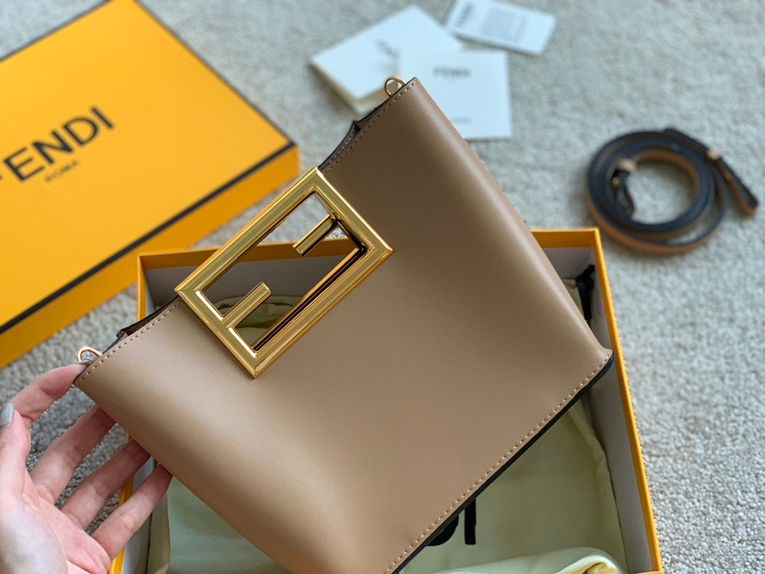 Fendi Way Small Leather Handbag - Beige with Gold-Tone Hardware
