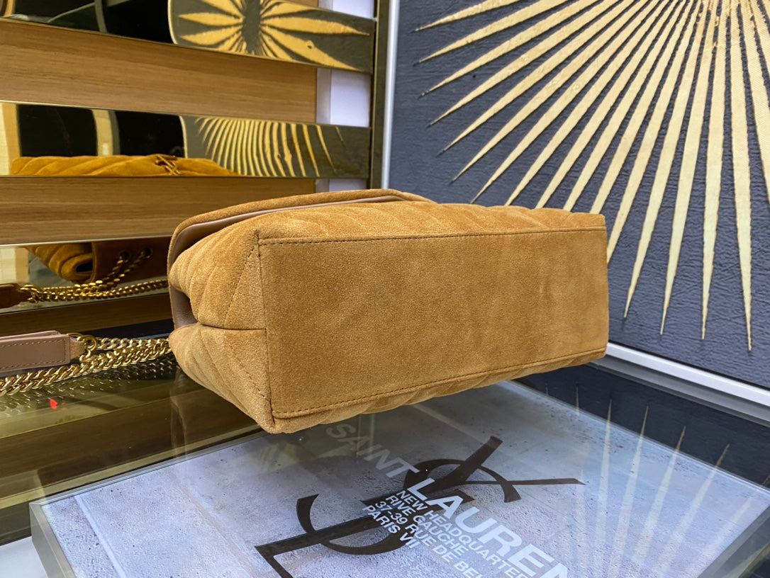 Saint Laurent Medium Loulou Bag in Tan Suede with Gold Hardware