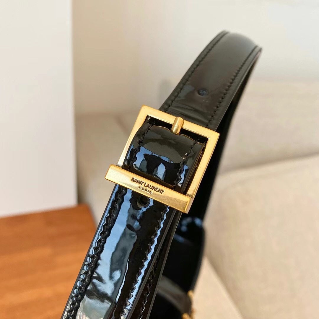 Saint Laurent Le 5 à 7 Black Patent Leather Shoulder Bag with Gold YSL Logo