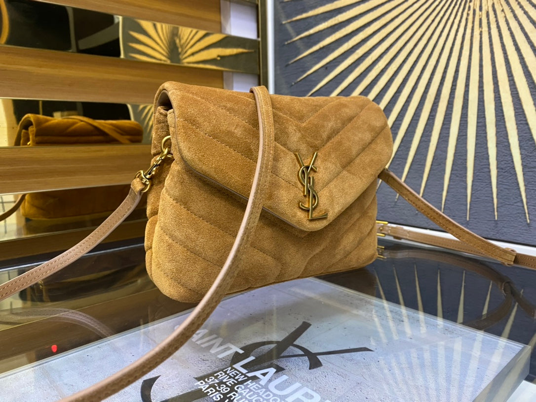 Saint Laurent Loulou Toy Bag in Tan Quilted Suede