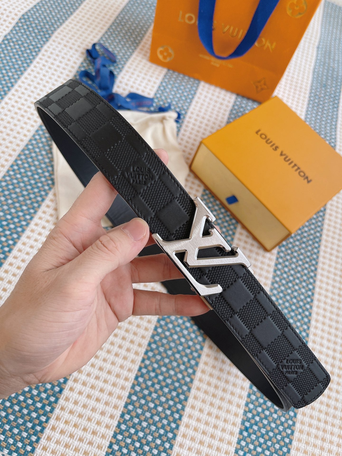 Louis Vuitton Men's LV Initiales 40mm Reversible Belt - Damier Infini Leather, Onyx Black, Silver-Tone Hardware