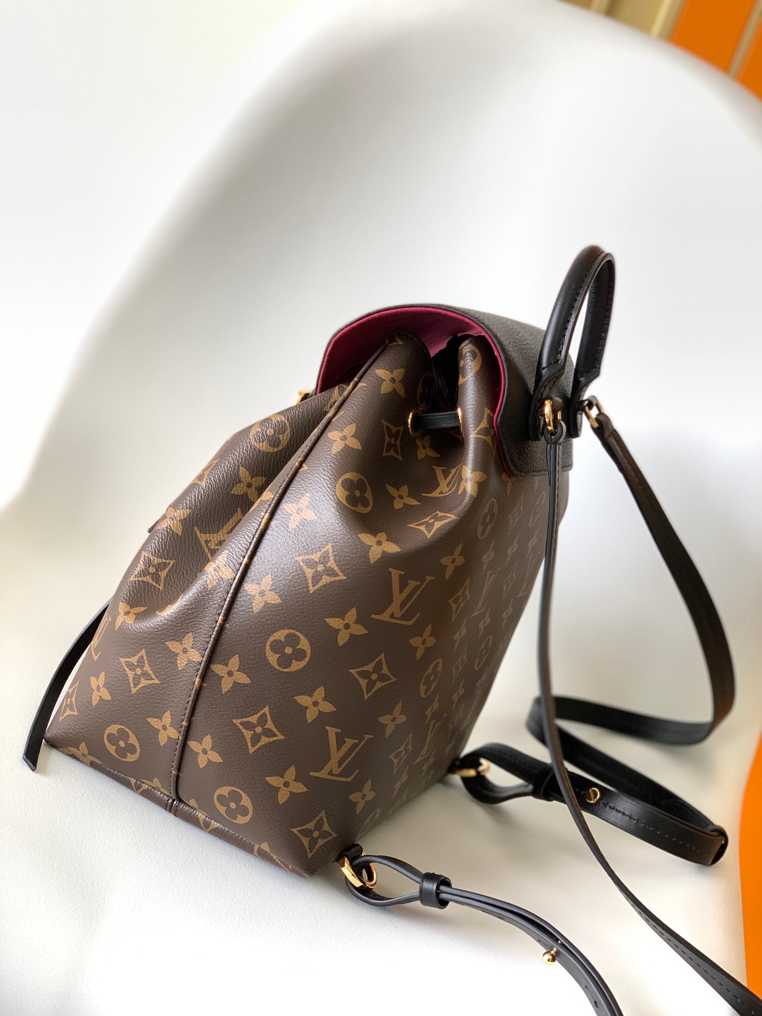 Louis Vuitton Montsouris BB Backpack Monogram Canvas with Black Leather Trim