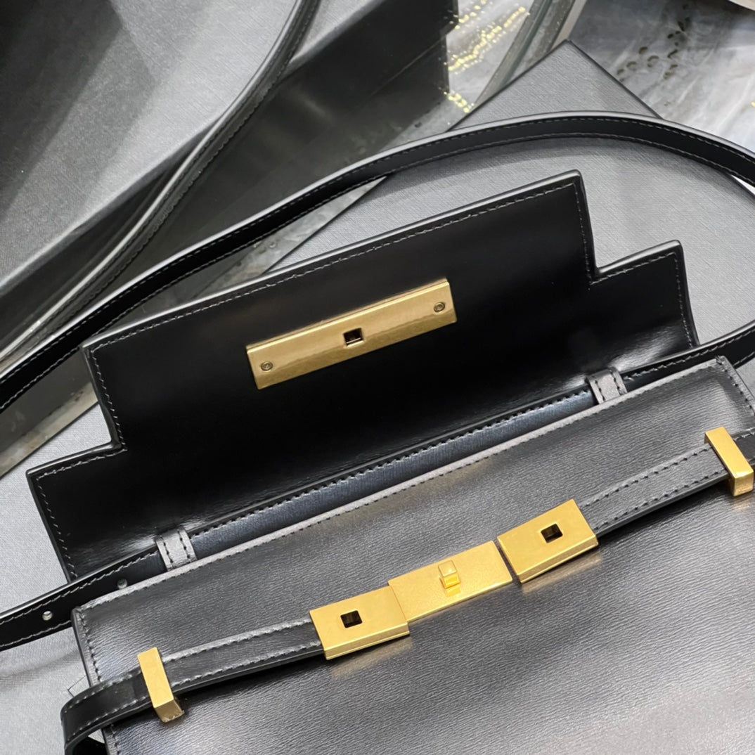 Saint Laurent Manhattan Small Shoulder Bag in Black Box Leather