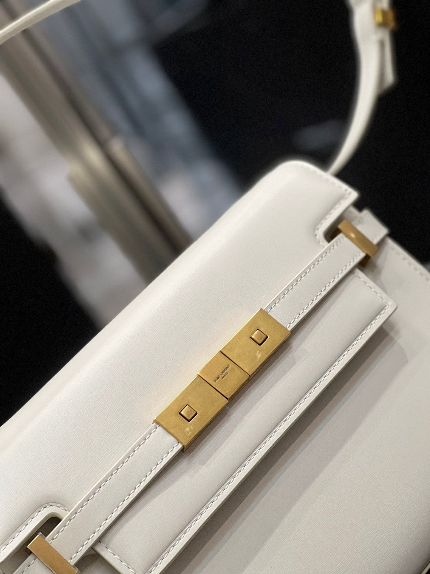 Saint Laurent Manhattan Small Leather Shoulder Bag - Cream with Gold Hardware