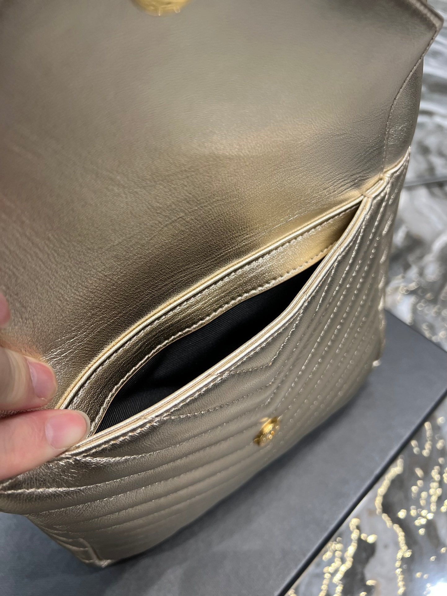 Gold Quilted Leather Bucket Bag - Elegant Metallic Shoulder Bag with Chain Strap