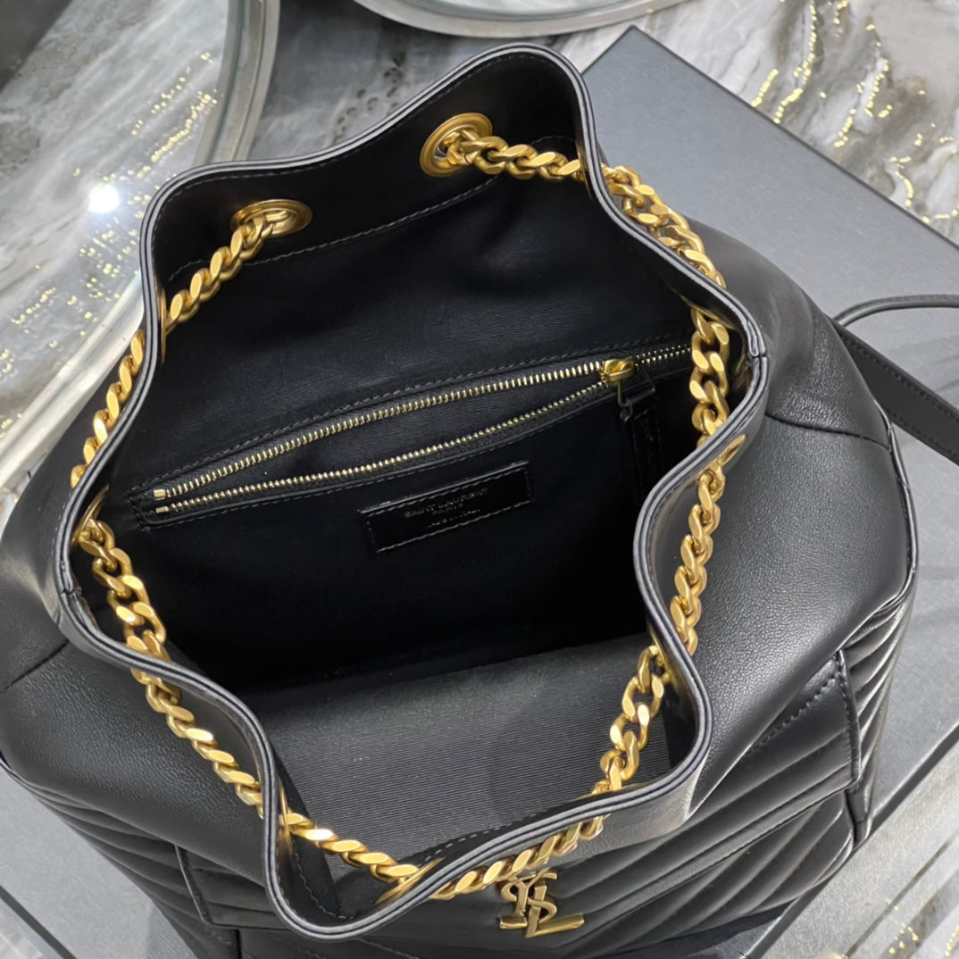 Saint Laurent Joe Quilted Lambskin Leather Bucket Bag in Black