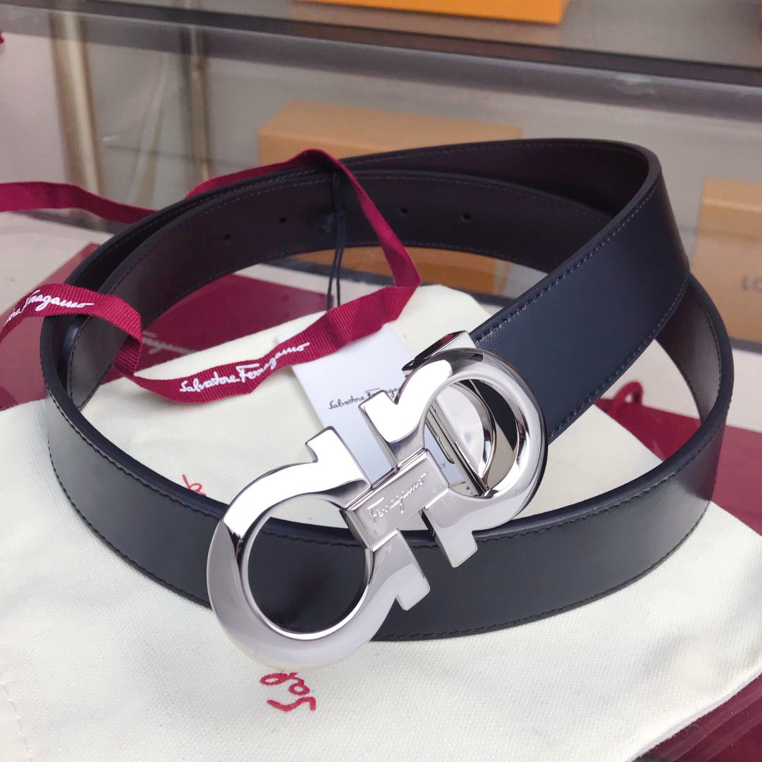Salvatore Ferragamo Men's Gancini Reversible Leather Belt with Silver-Tone Buckle, Black