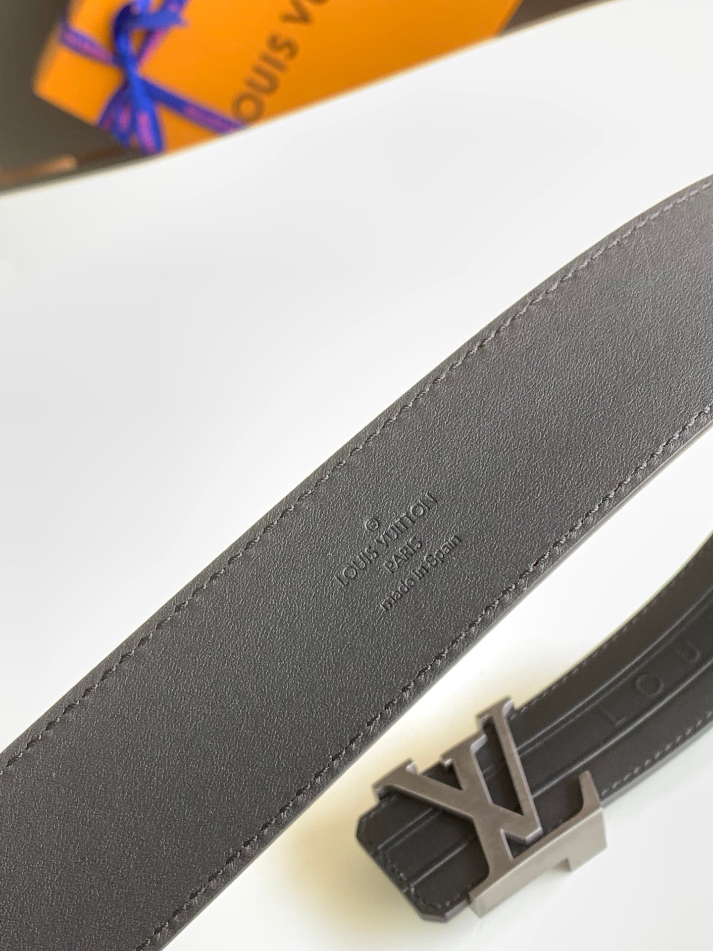 Louis Vuitton Men's LV Initiales Black Leather Belt with Silver-Tone Buckle, Luxury Designer Fashion Accessory