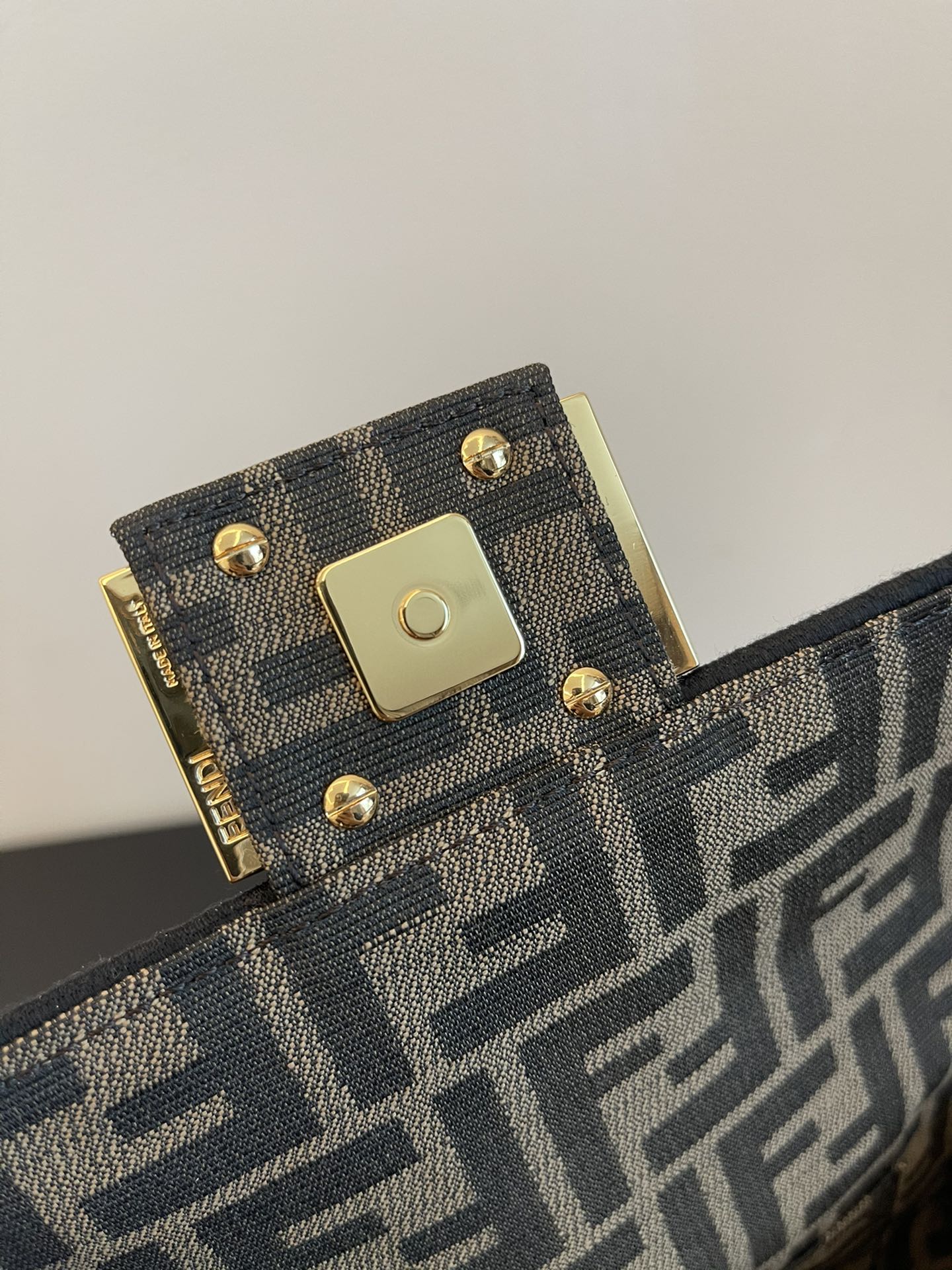 Fendi Baguette Zucca Monogram Canvas Shoulder Bag with Gold-Tone Chain