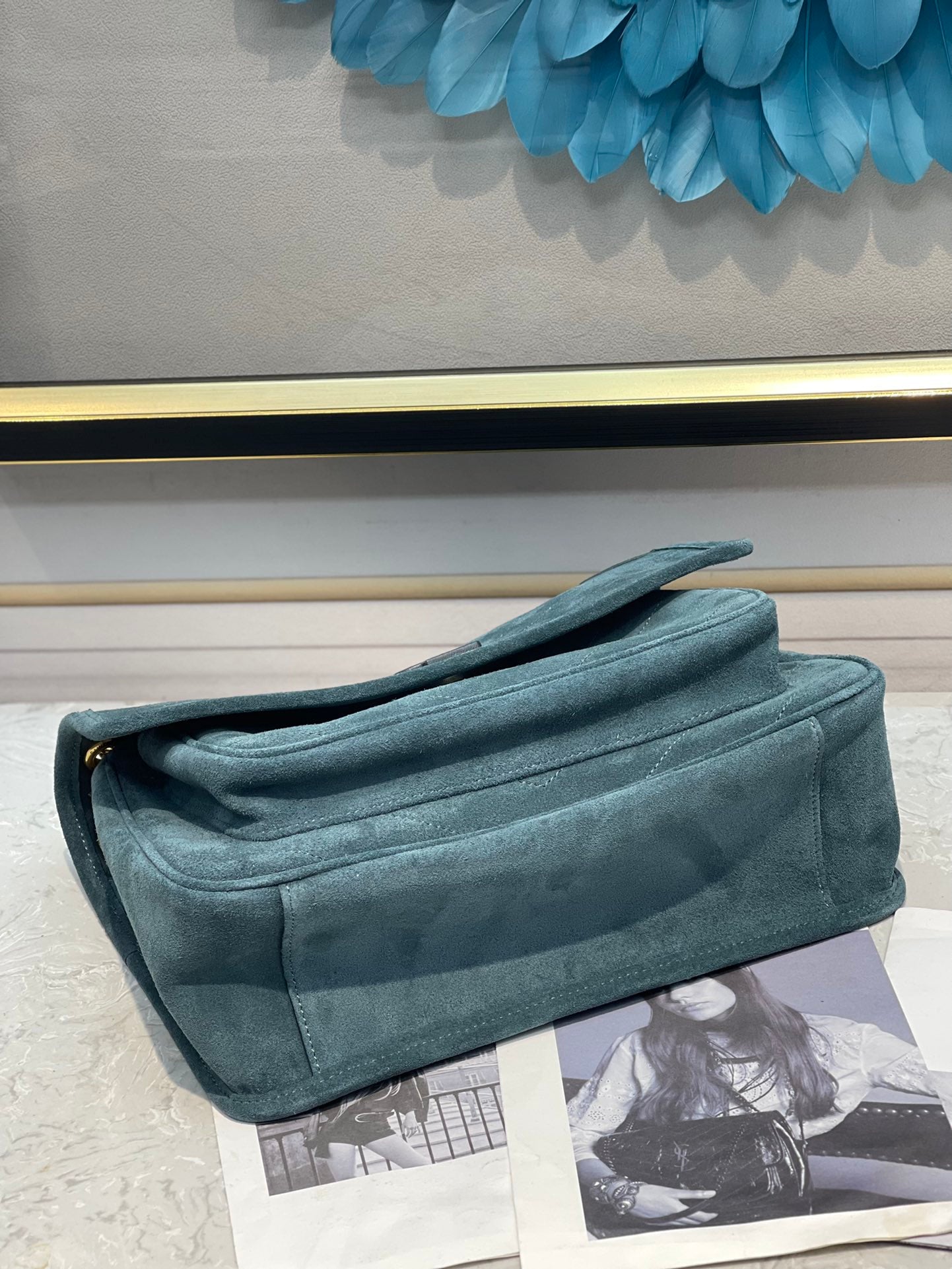 Saint Laurent Niki Medium Chain Bag in Blue Suede