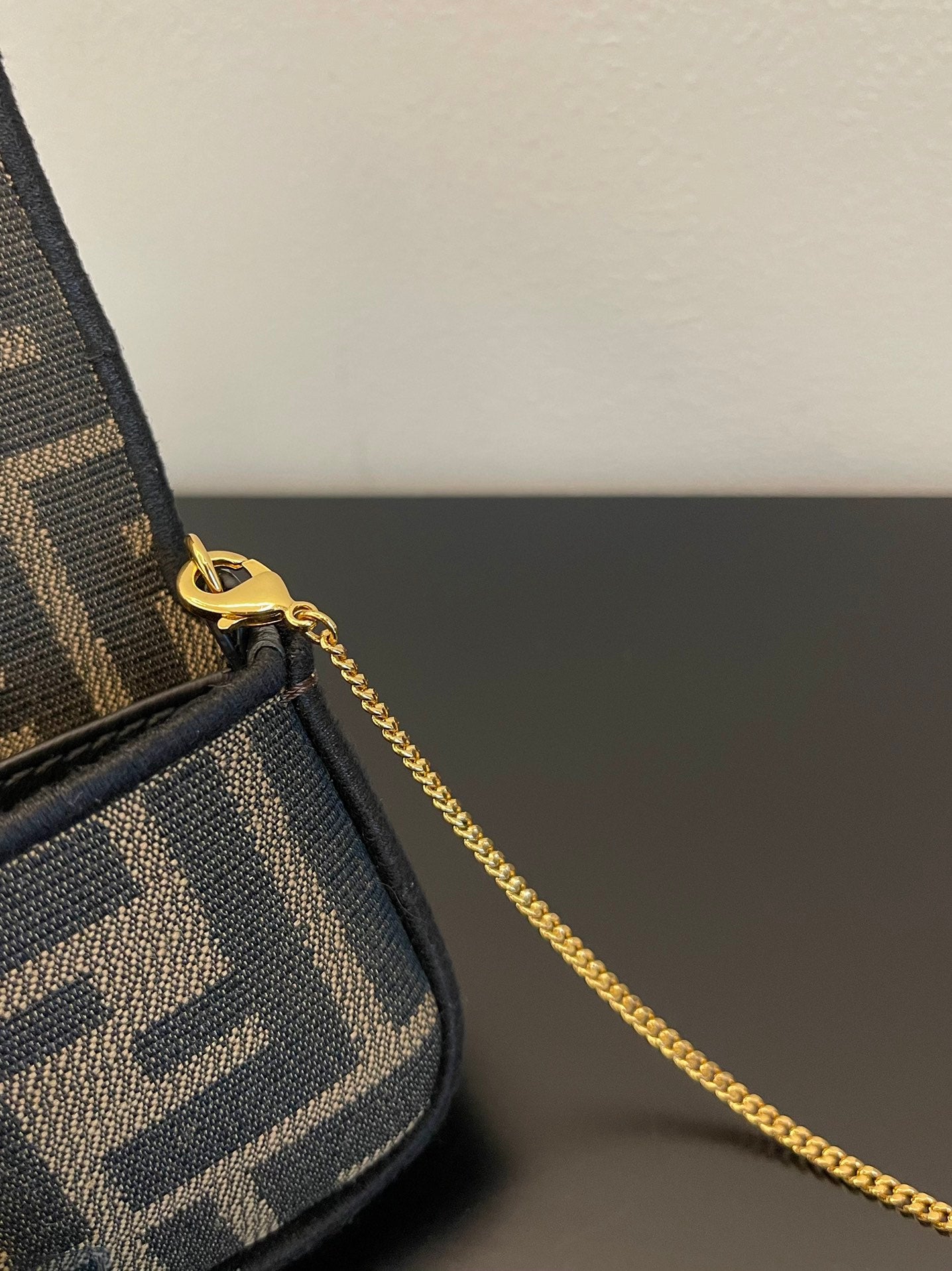 Fendi Nano Baguette Charm in Brown FF Fabric with Chain Strap