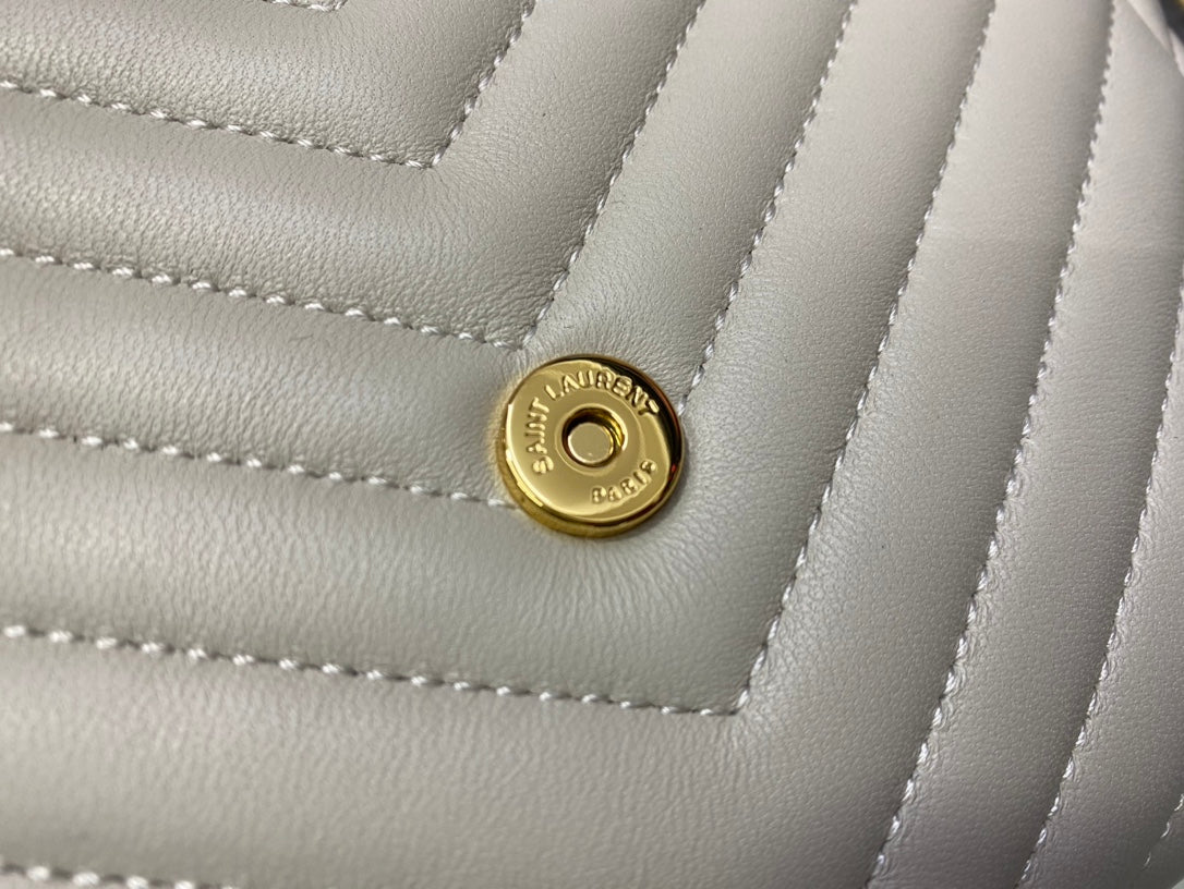 Saint Laurent Joe Quilted Leather Bucket Bag in White with Gold-Tone Hardware