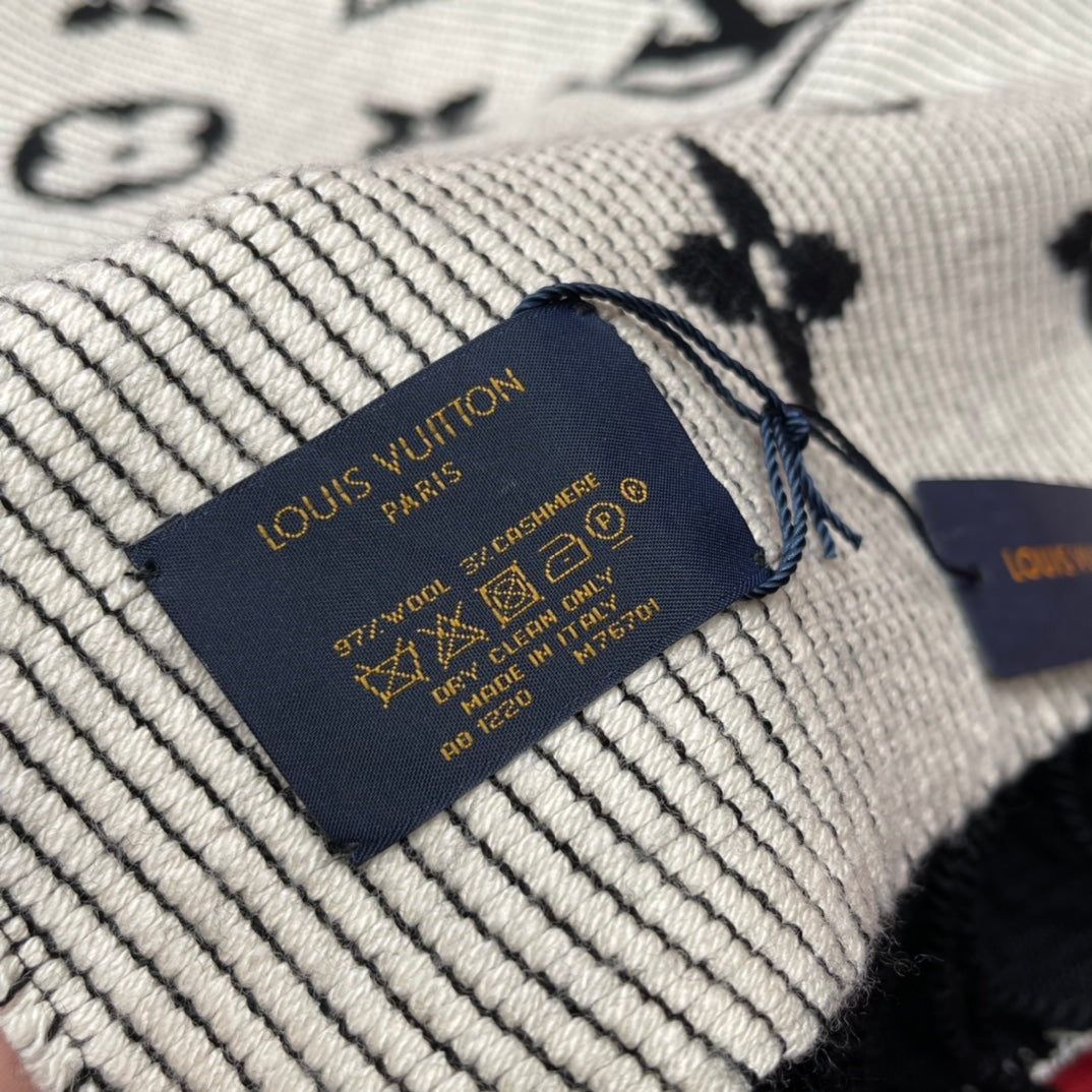 Louis Vuitton Monogram Scarf - Black and White Luxury Winter Scarf with Fringe Detail
