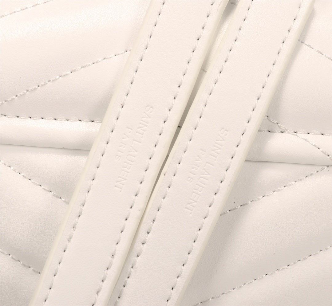 Saint Laurent Loulou Medium Shoulder Bag in Quilted White Leather with Silver Hardware