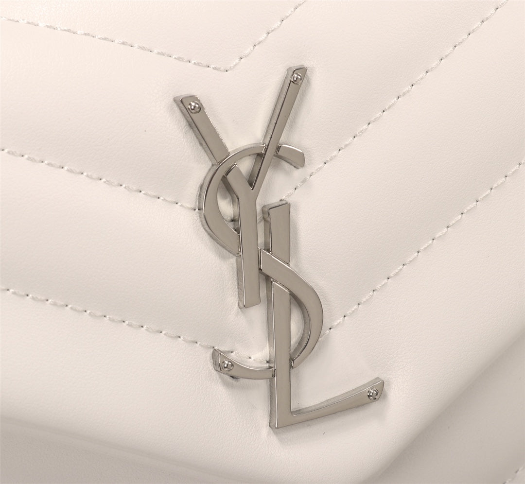 Saint Laurent Loulou Medium Shoulder Bag in Quilted White Leather with Silver Hardware