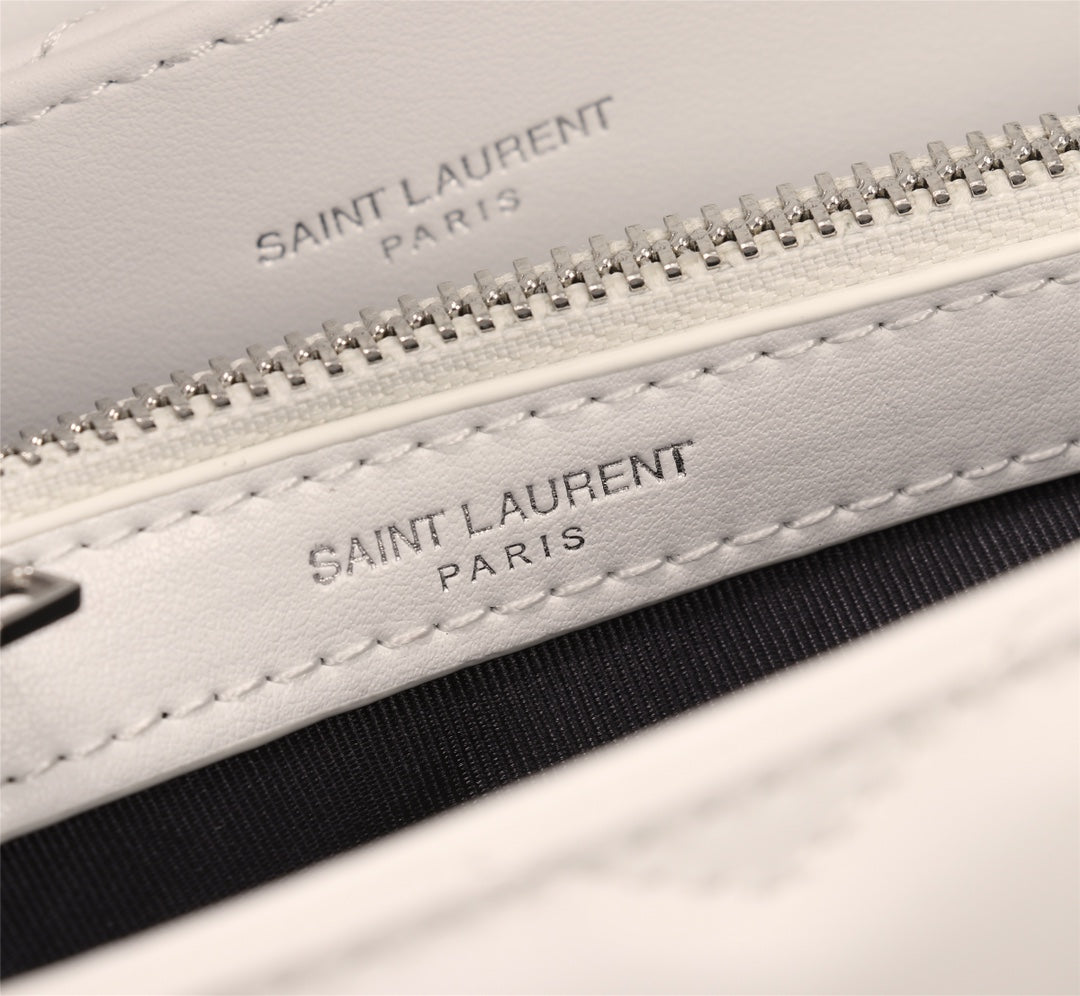 Saint Laurent Loulou Medium Shoulder Bag in Quilted White Leather with Silver Hardware
