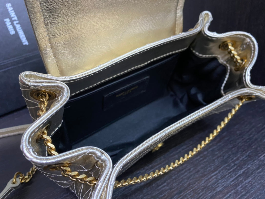 Saint Laurent Joe Mini Bucket Bag in Metallic Quilted Leather - Gold