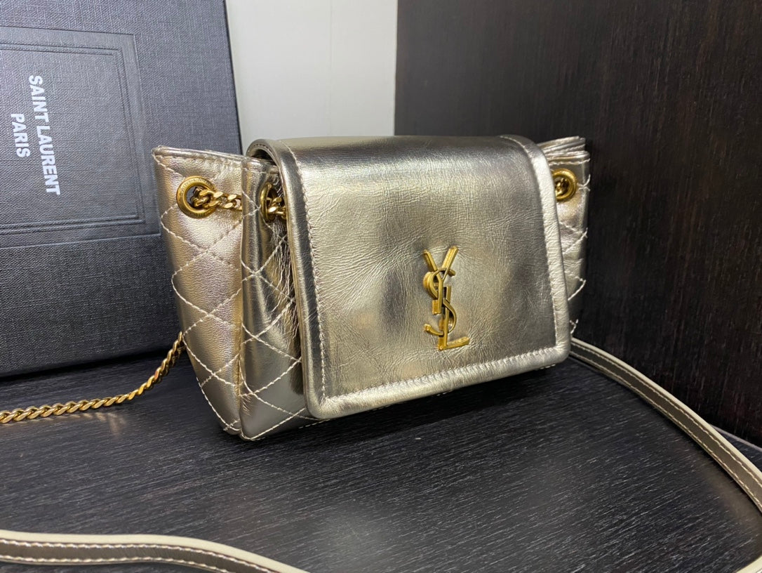 Saint Laurent Joe Mini Bucket Bag in Metallic Quilted Leather - Gold