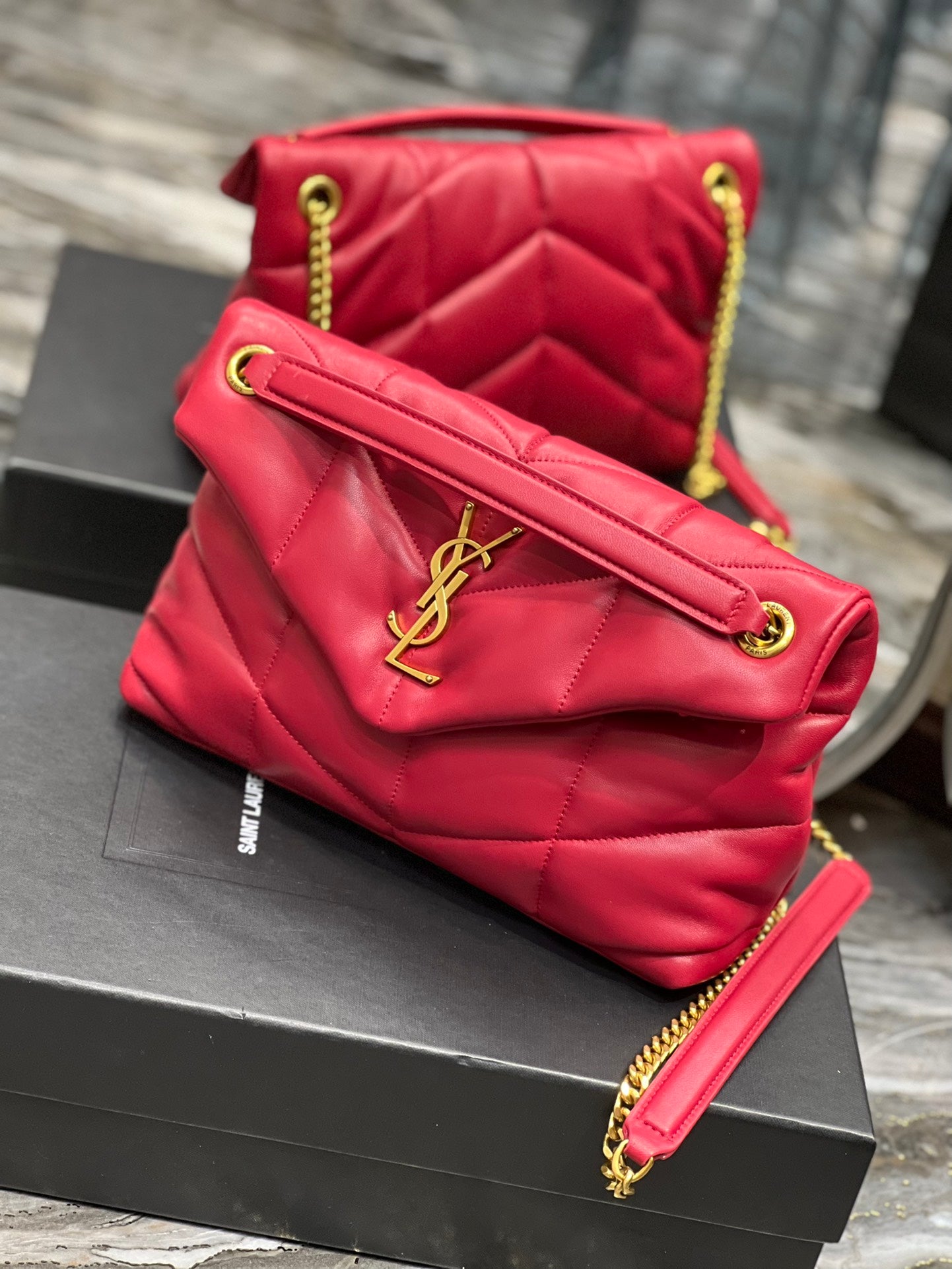 Saint Laurent Loulou Puffer Small in Quilted Lambskin Red