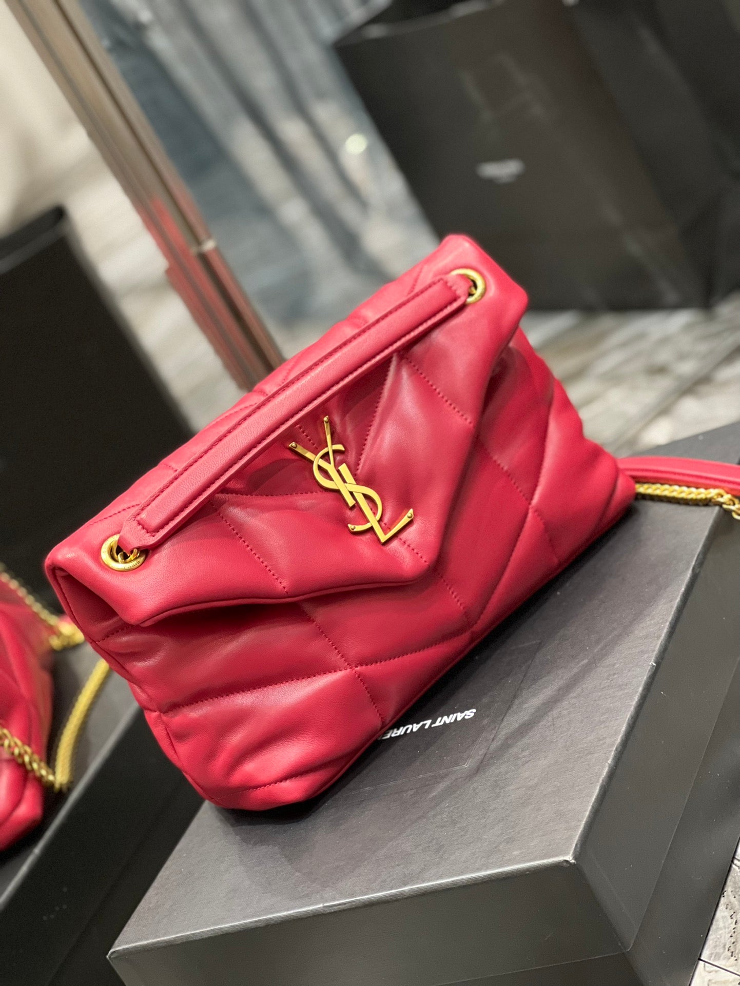 Saint Laurent Loulou Puffer Small in Quilted Lambskin Red