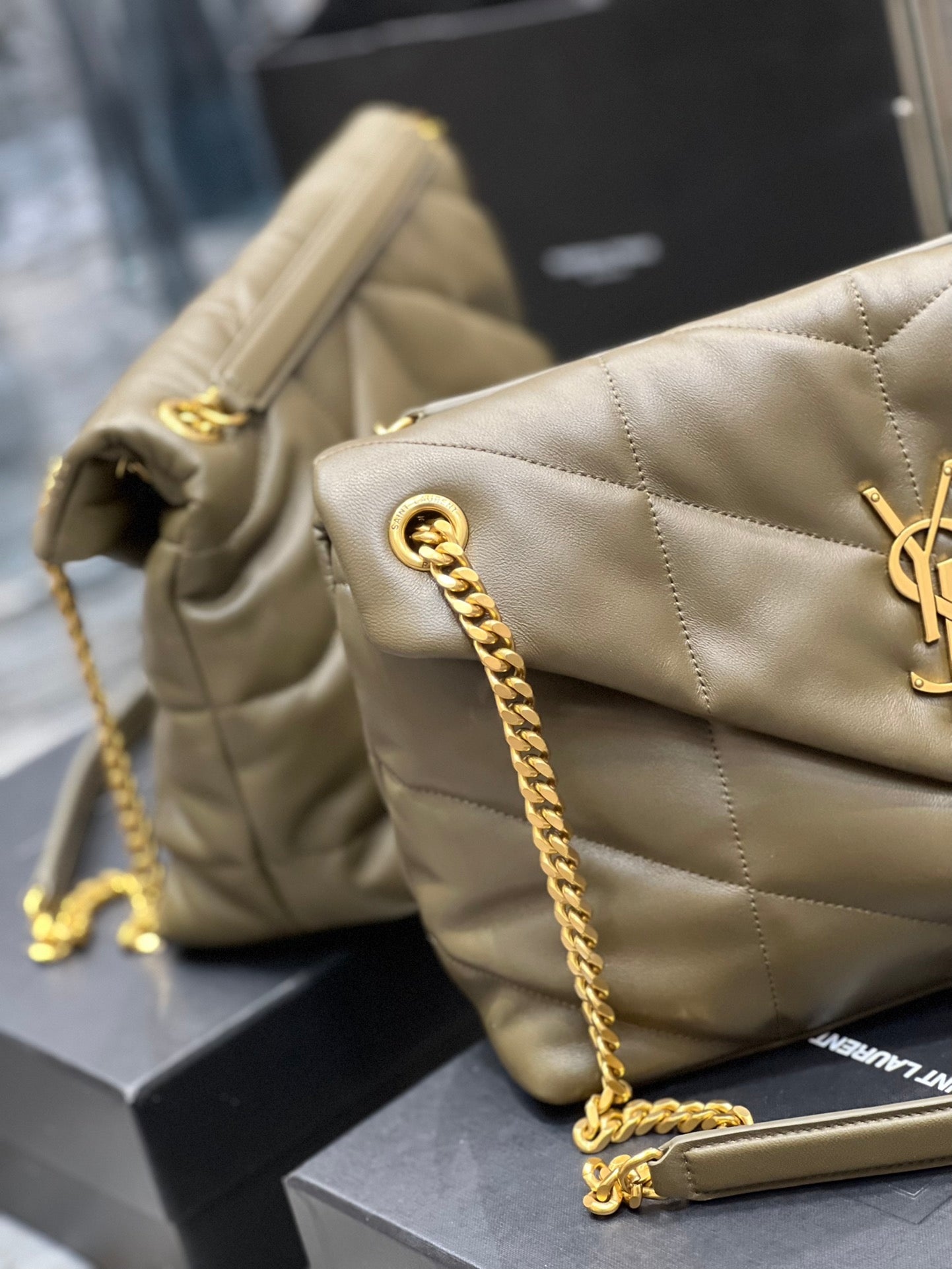 Saint Laurent Loulou Puffer Small Quilted Leather Chain Bag - Olive Green