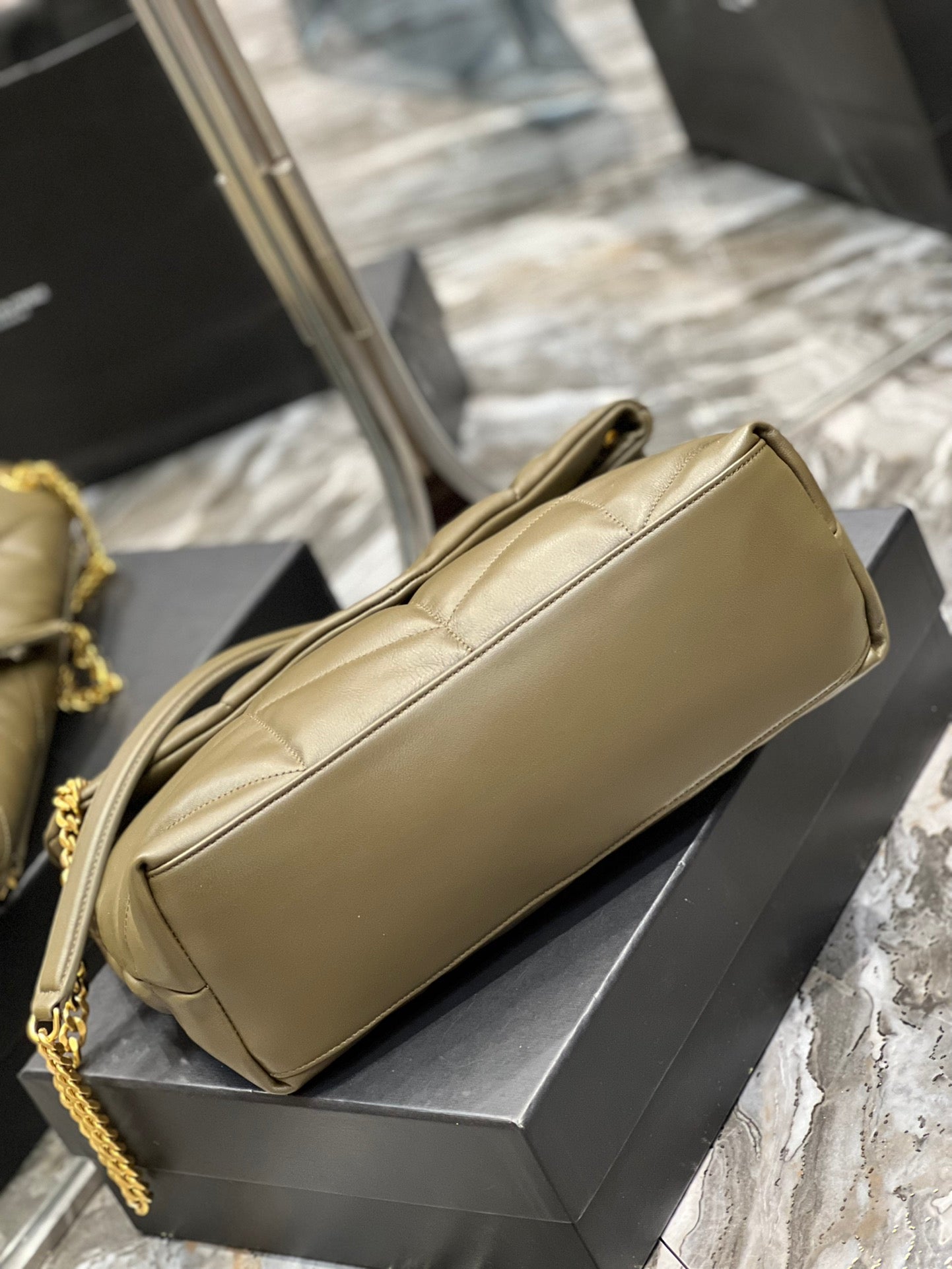 Saint Laurent Loulou Puffer Small Quilted Leather Chain Bag - Olive Green