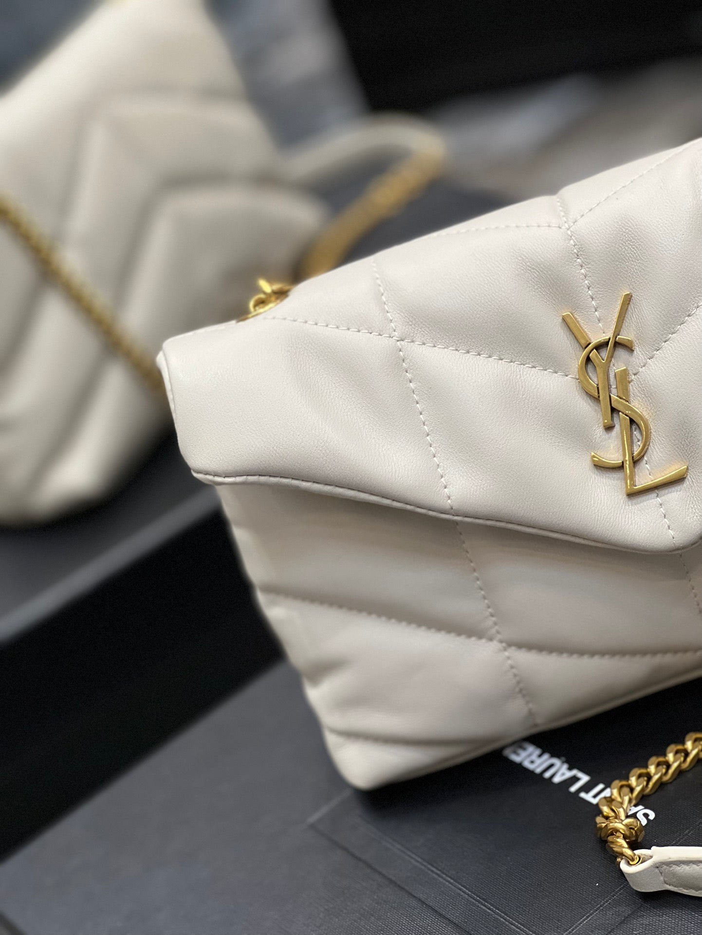 Saint Laurent Loulou Toy Bag in Quilted Leather - White with Gold Hardware