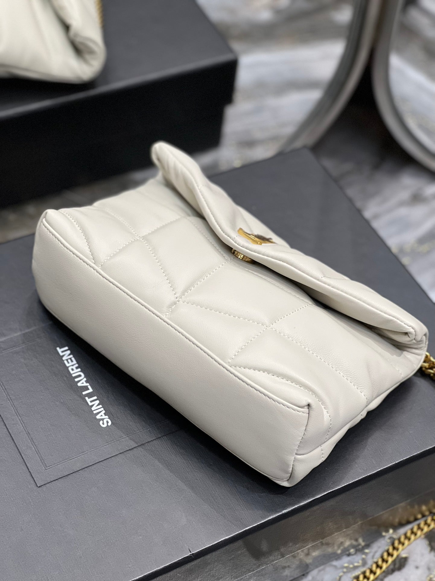 Saint Laurent Loulou Toy Bag in Quilted Leather - White with Gold Hardware