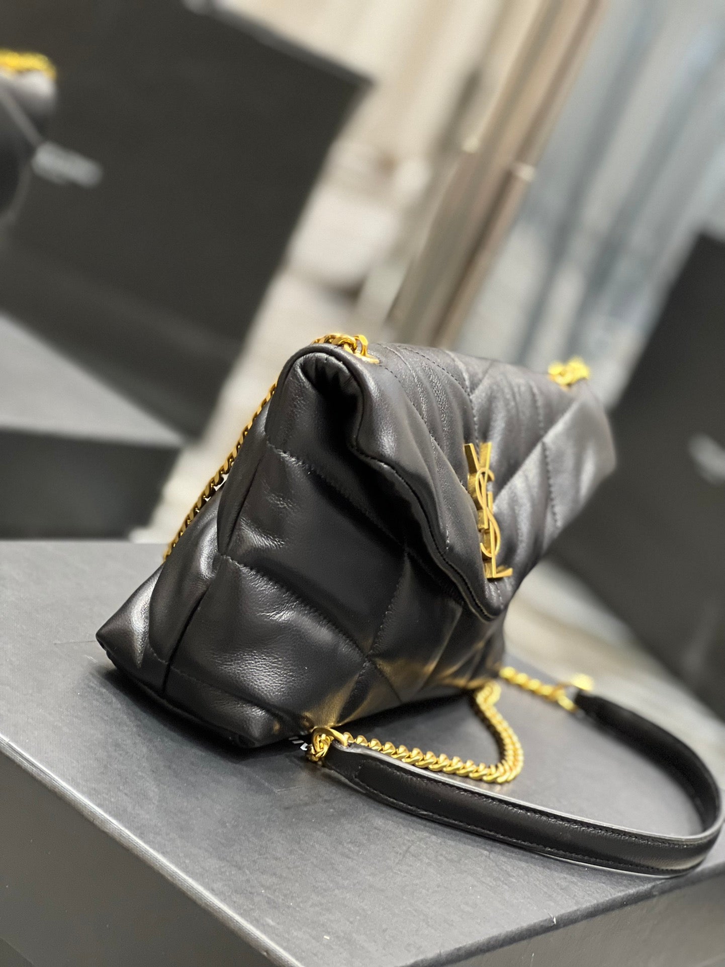 Saint Laurent Loulou Puffer Small Quilted Leather Shoulder Bag - Black with Gold Hardware