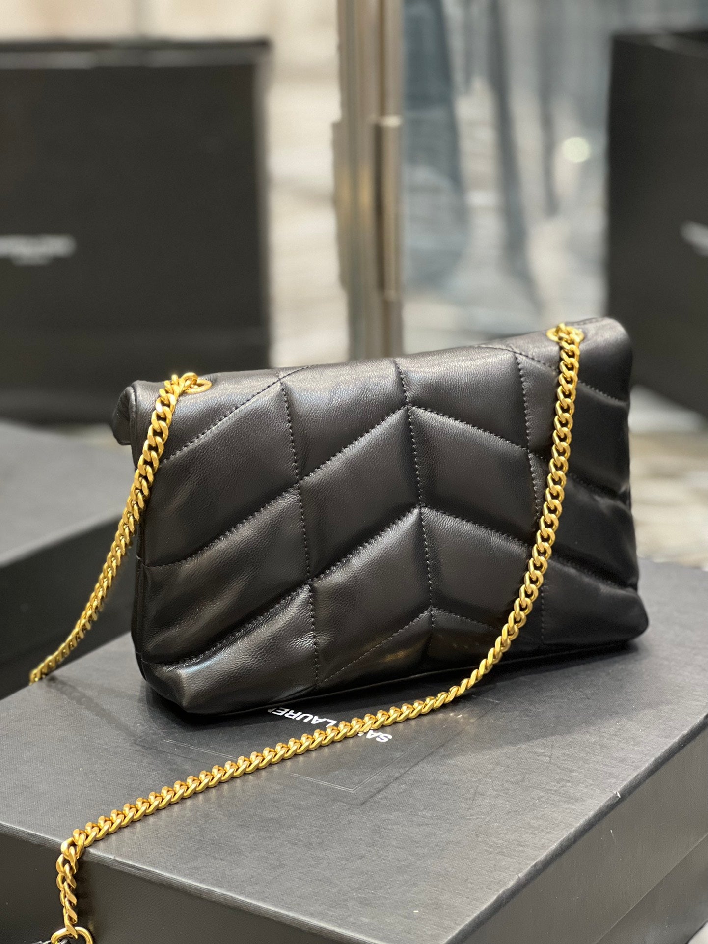 Saint Laurent Loulou Puffer Small Quilted Leather Shoulder Bag - Black with Gold Hardware