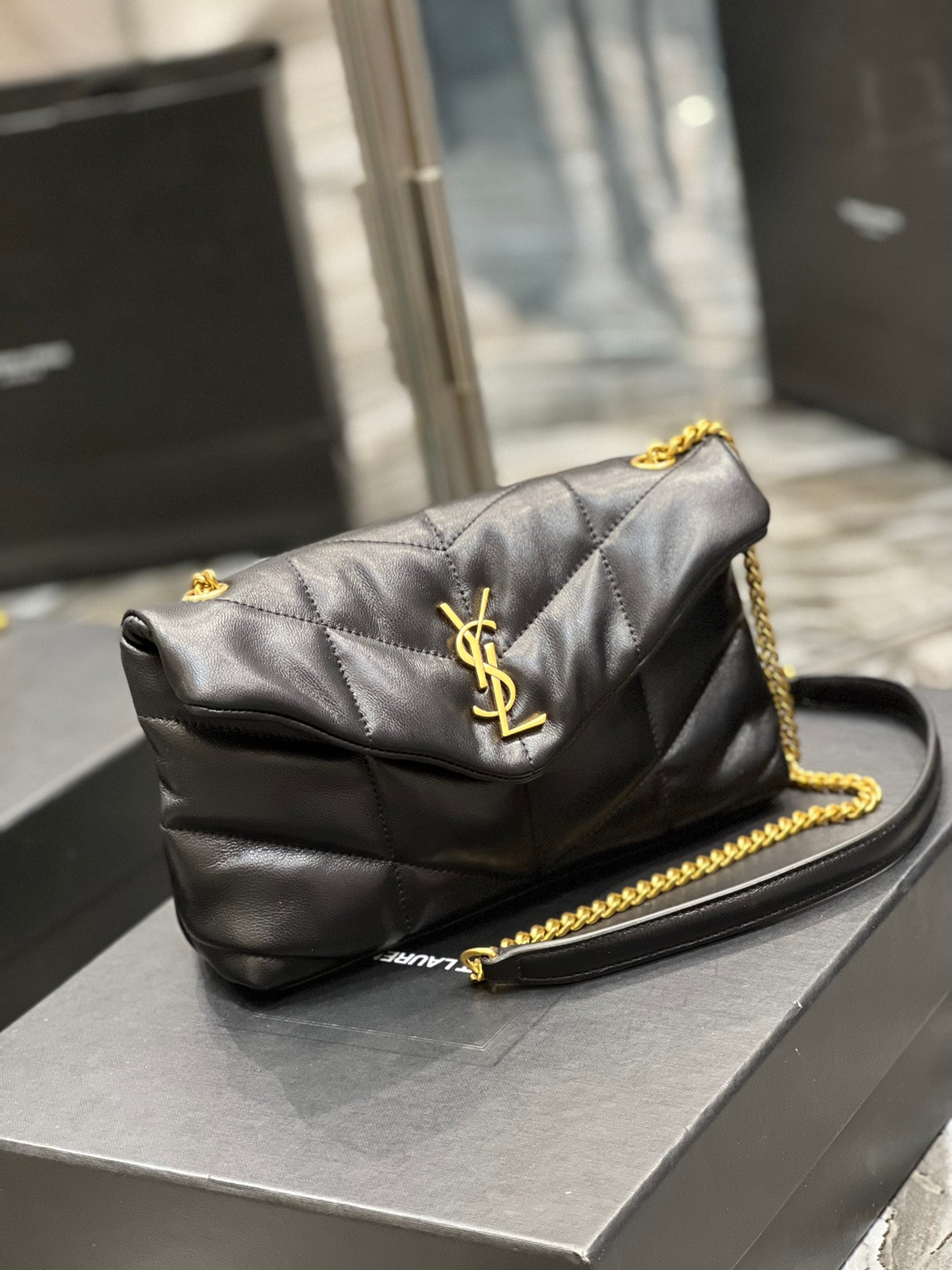 Saint Laurent Loulou Puffer Small Quilted Leather Shoulder Bag - Black with Gold Hardware