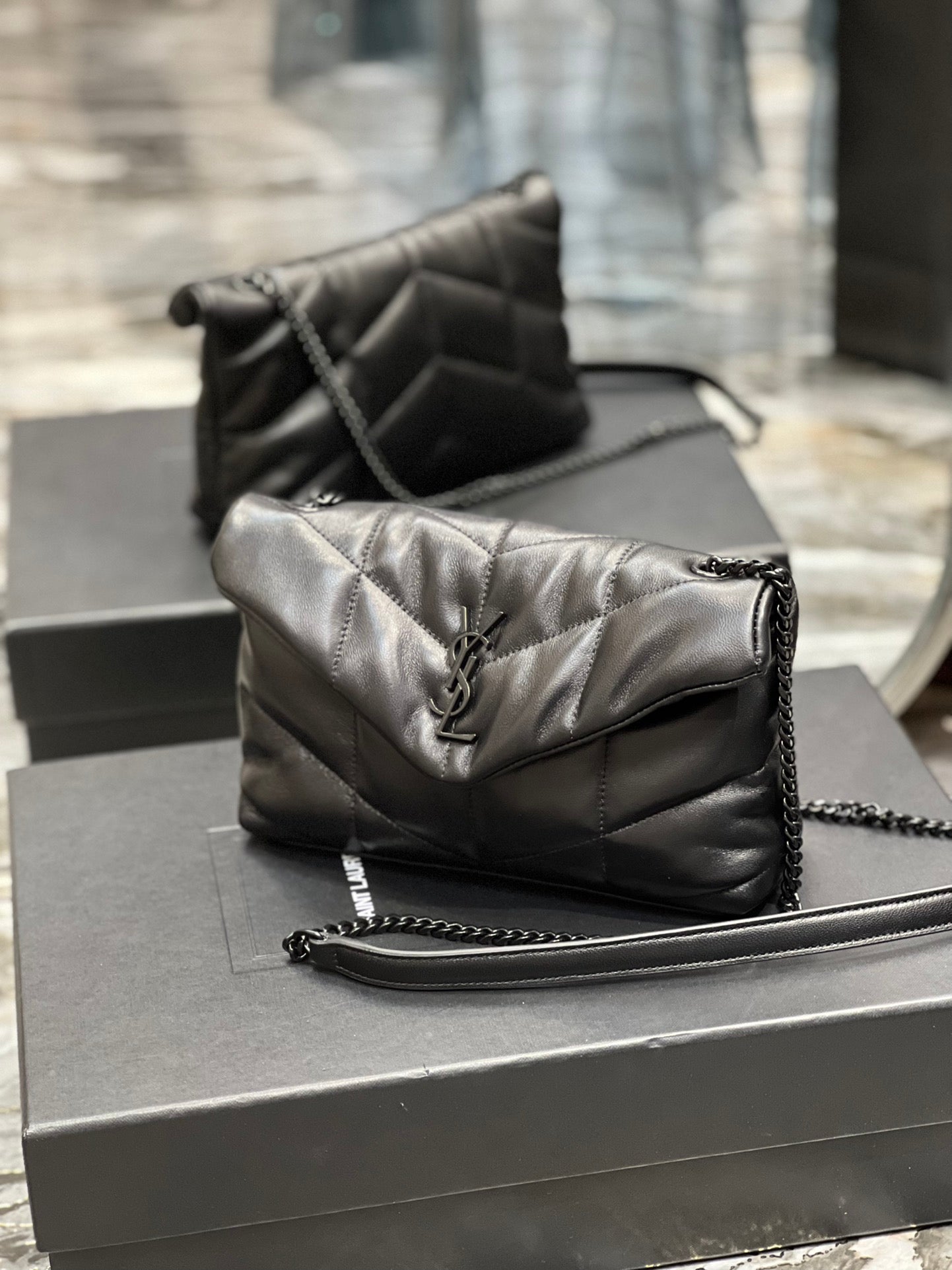 Saint Laurent Loulou Puffer Small Bag in Quilted Lambskin Leather - Black