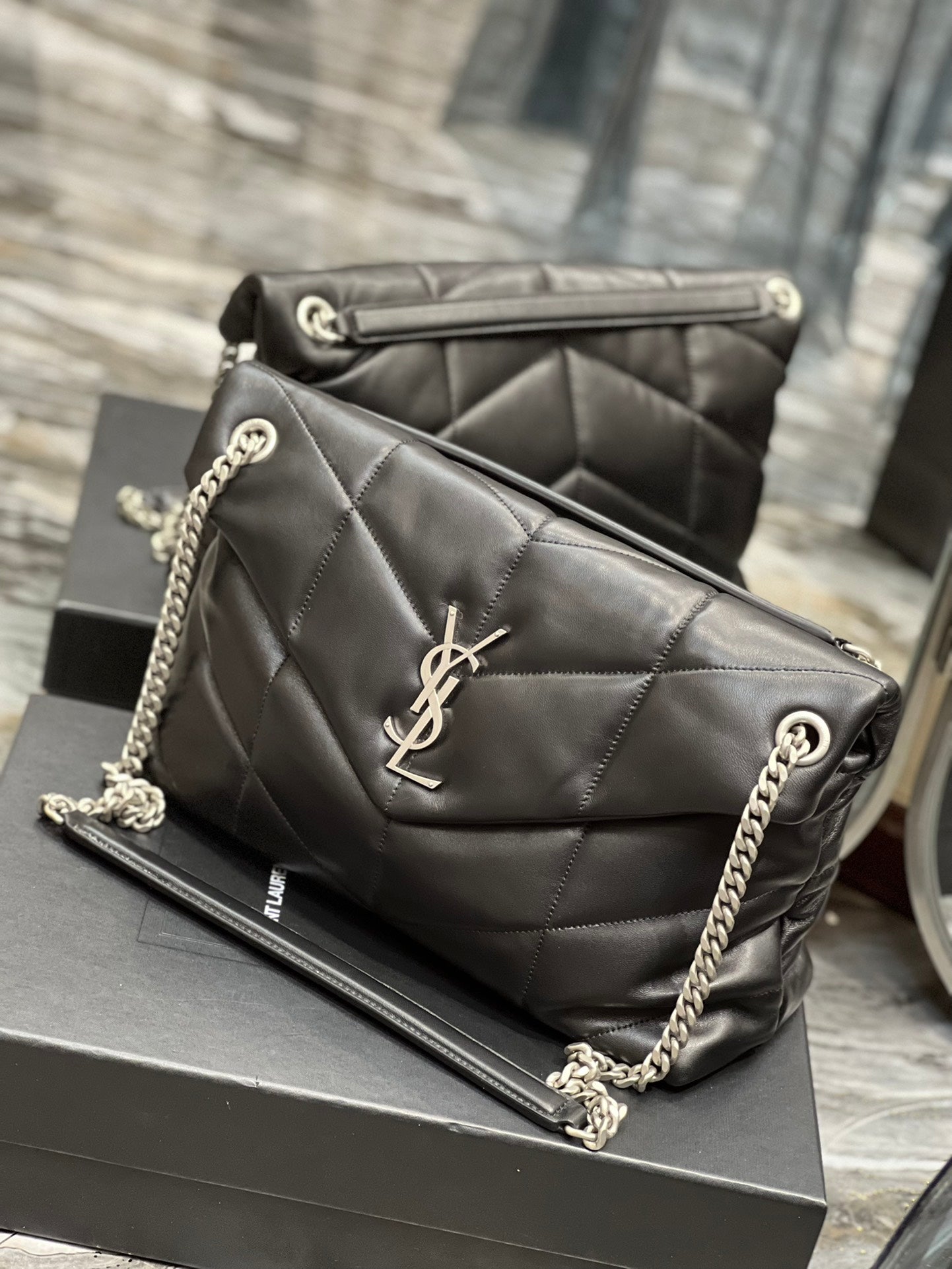 Saint Laurent Loulou Puffer Small in Quilted Lambskin - Black with Silver Hardware