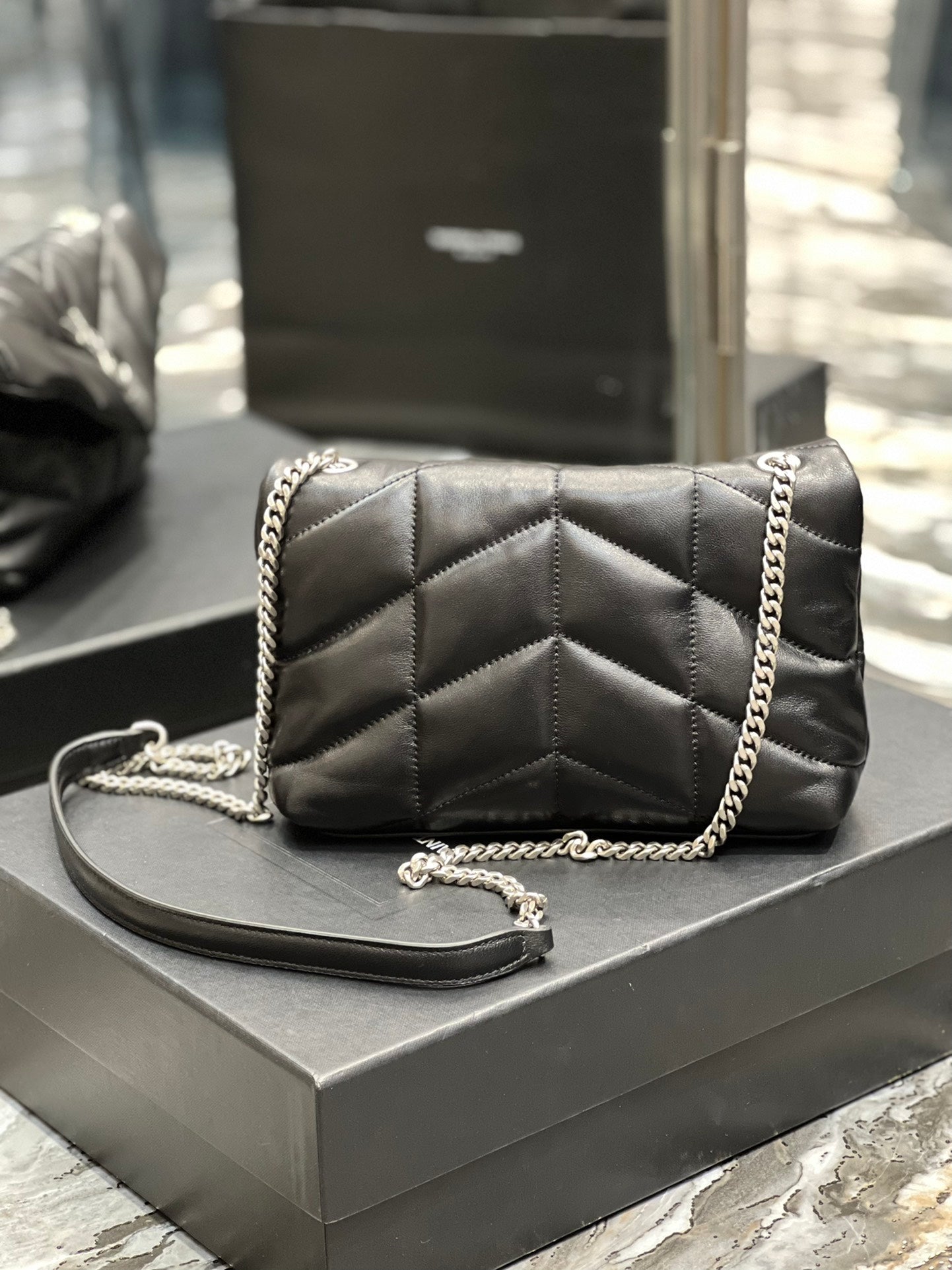 Saint Laurent Loulou Toy Puffer Bag in Quilted Lambskin - Black with Silver Hardware