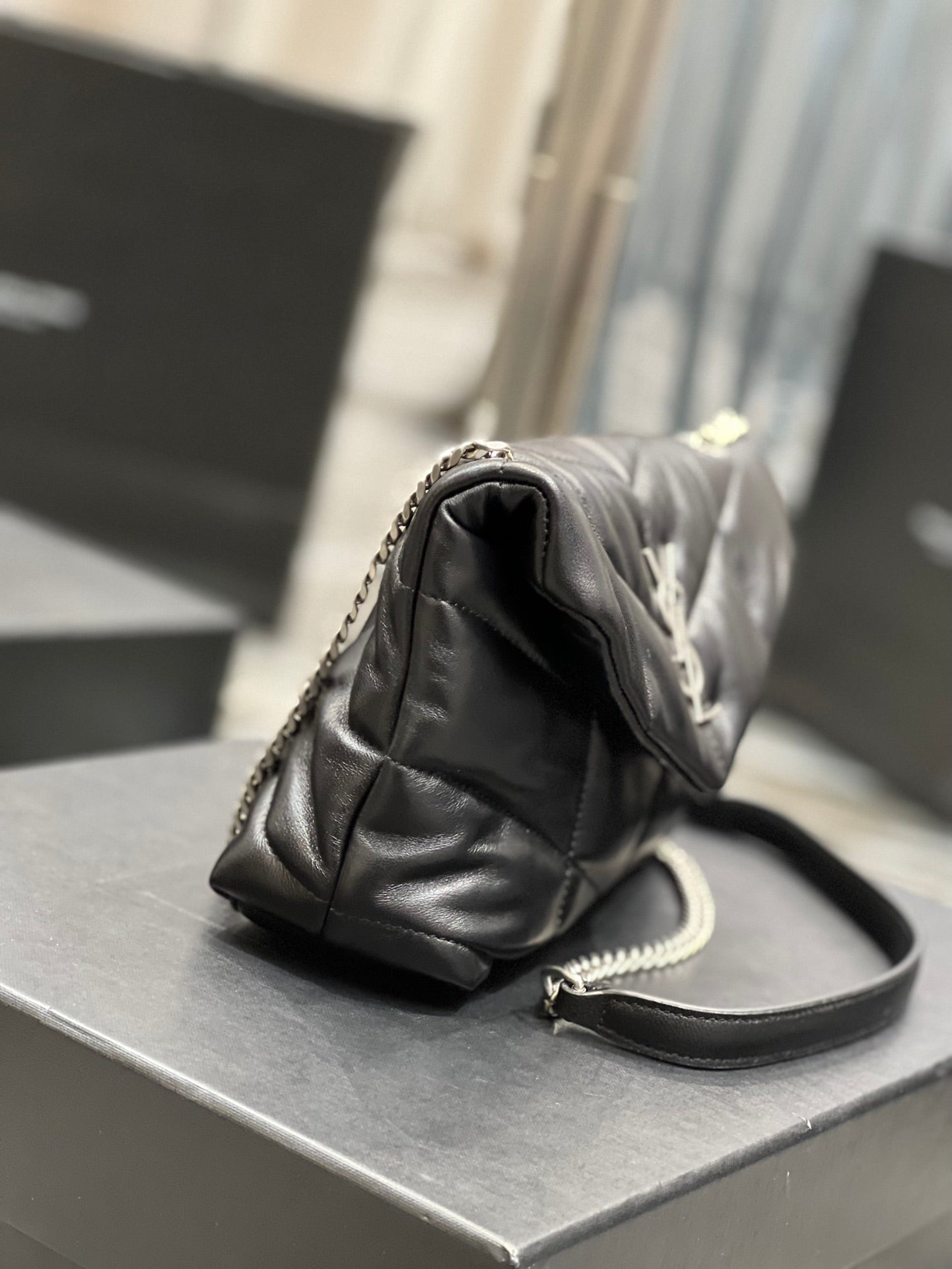 Saint Laurent Loulou Toy Puffer Bag in Quilted Lambskin - Black with Silver Hardware