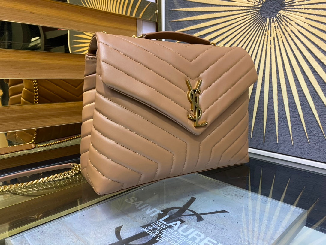 Saint Laurent Loulou Small Shoulder Bag in Quilted Leather - Tan/Beige