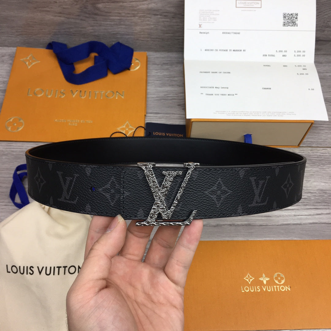 Louis Vuitton LV Initiales Monogram Eclipse 40mm Belt with Crystal Strass Buckle - Black/Grey