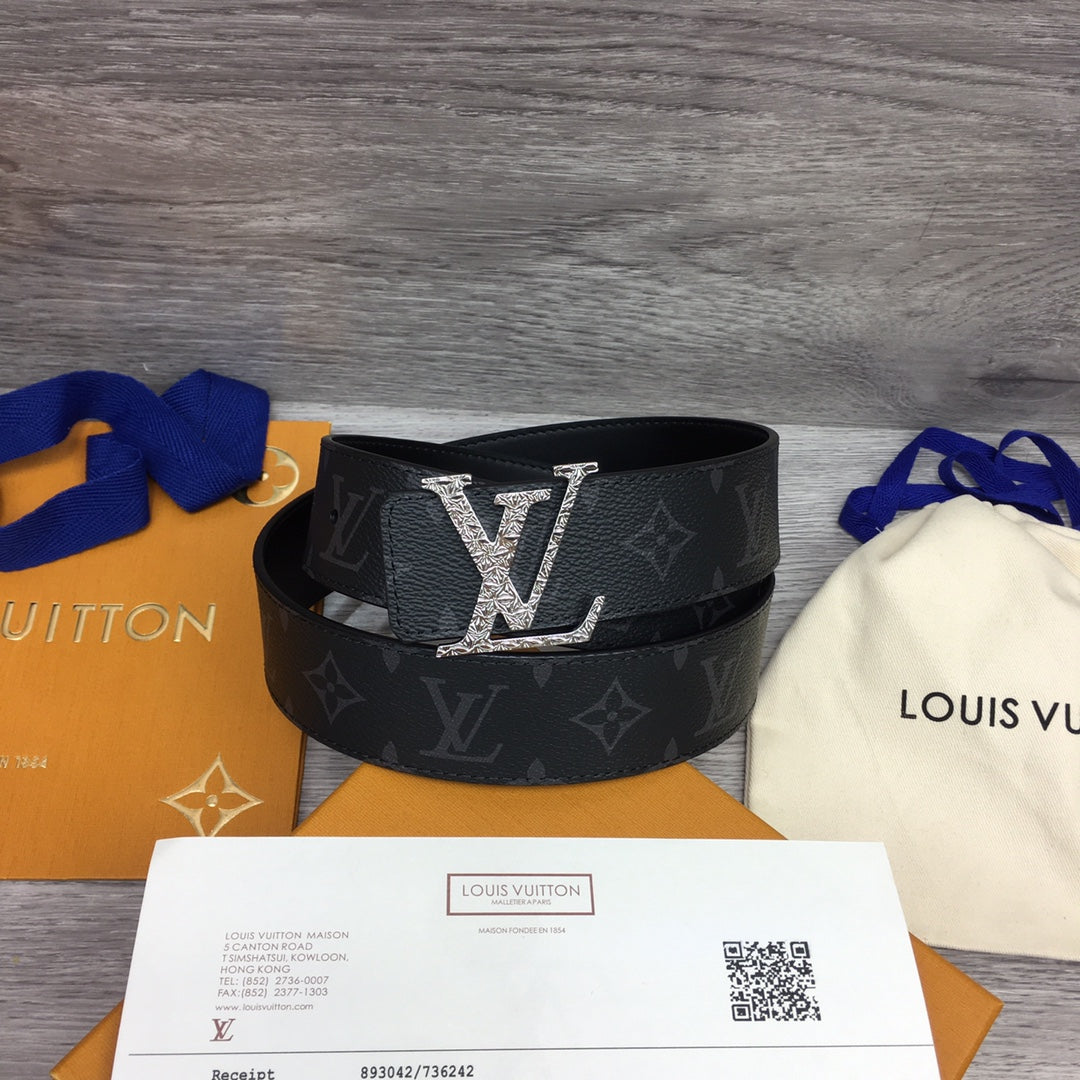 Louis Vuitton LV Initiales Monogram Eclipse 40mm Belt with Crystal Strass Buckle - Black/Grey
