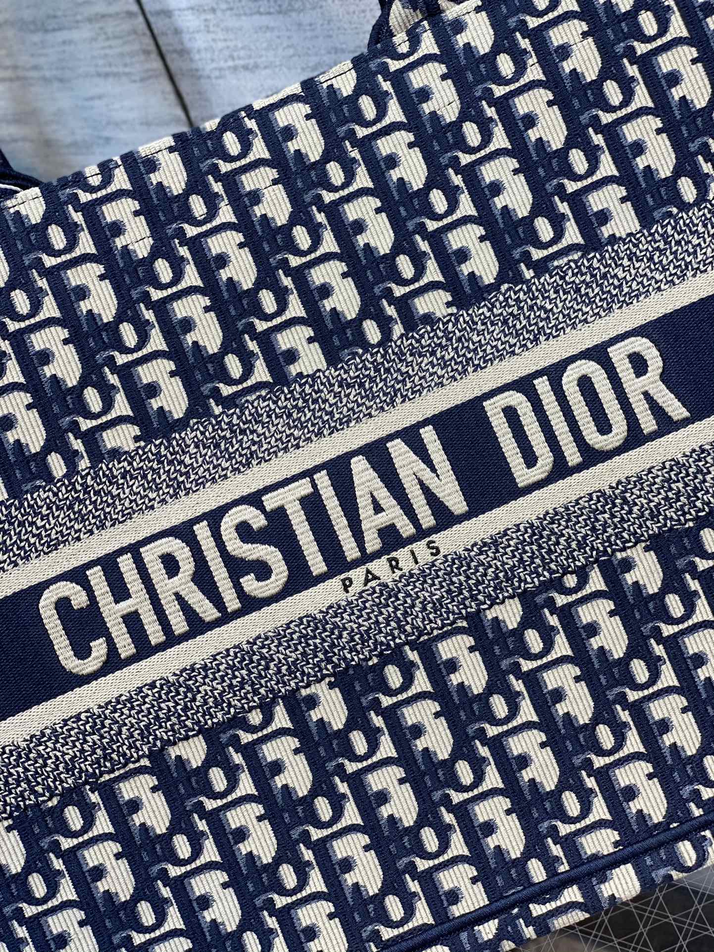 Christian Dior Medium Book Tote Blue Dior Oblique Embroidery Handbag