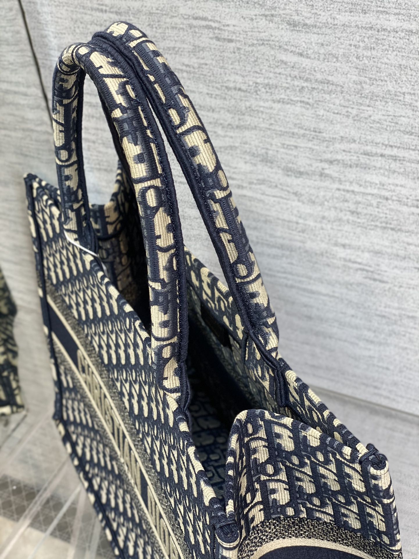 Christian Dior Medium Book Tote Blue Dior Oblique Embroidery Handbag