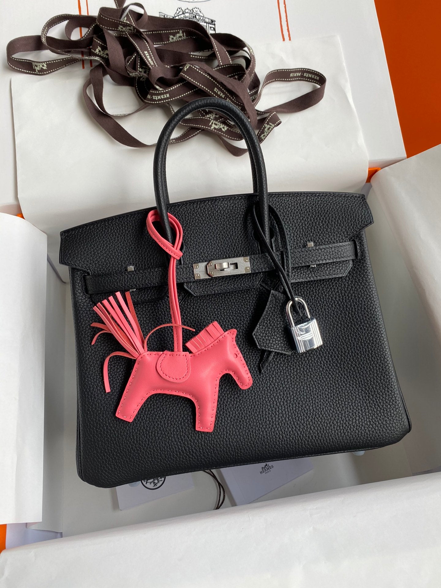 Hermès Birkin 25 Black Epsom Leather with Palladium Hardware and Rodeo Charm