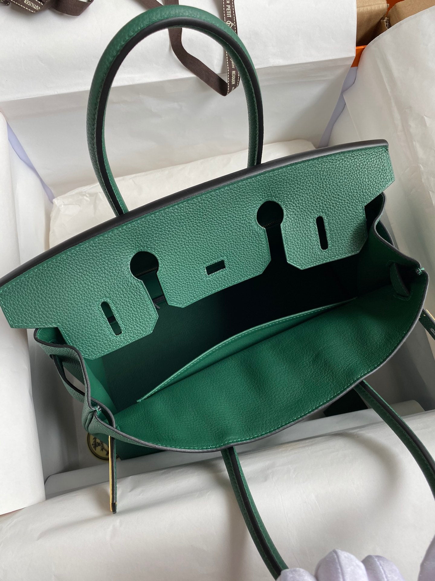 Luxury Forest Green Leather Handbag with Gold-Tone Hardware