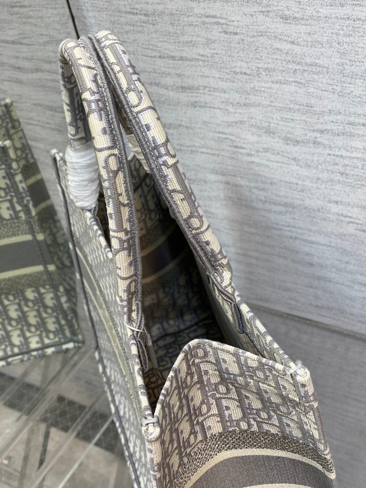 Christian Dior Gray Oblique Embroidery Book Tote Bag Large