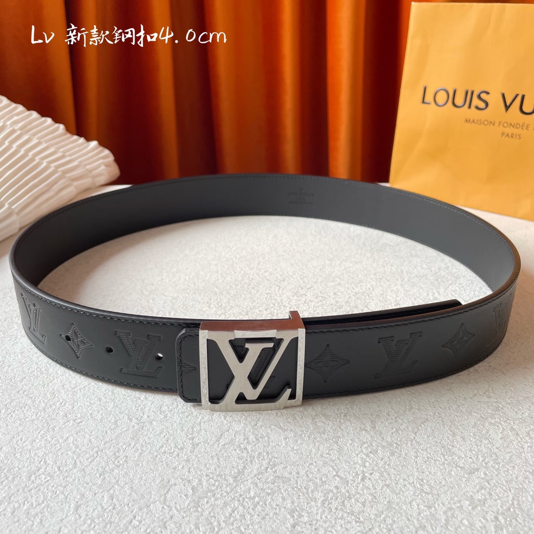 Louis Vuitton Monogram Eclipse 40mm Belt - Black Leather with Silver LV Initial Buckle