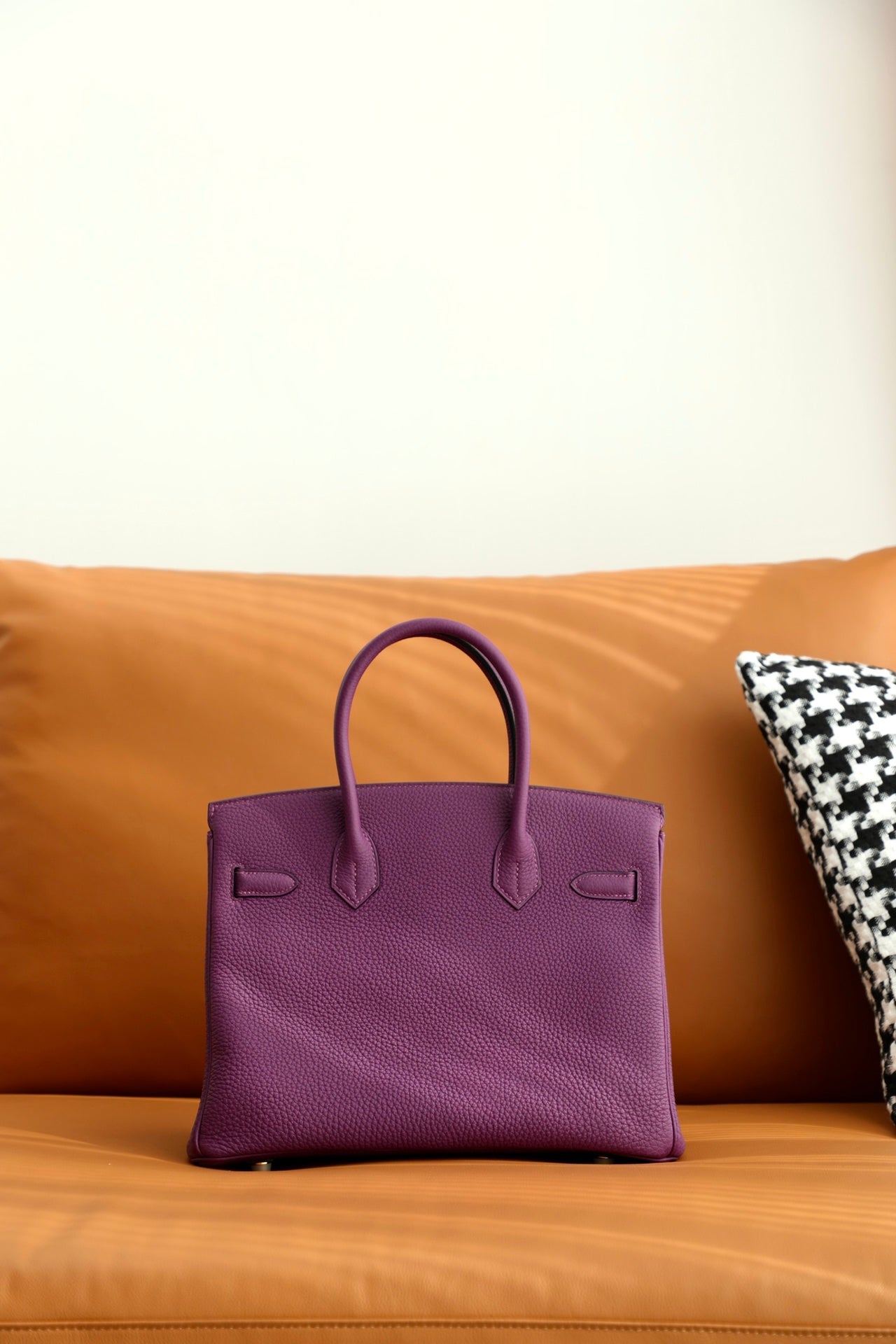 Luxury Purple Leather Handbag with Gold Hardware - Classic Designer Style