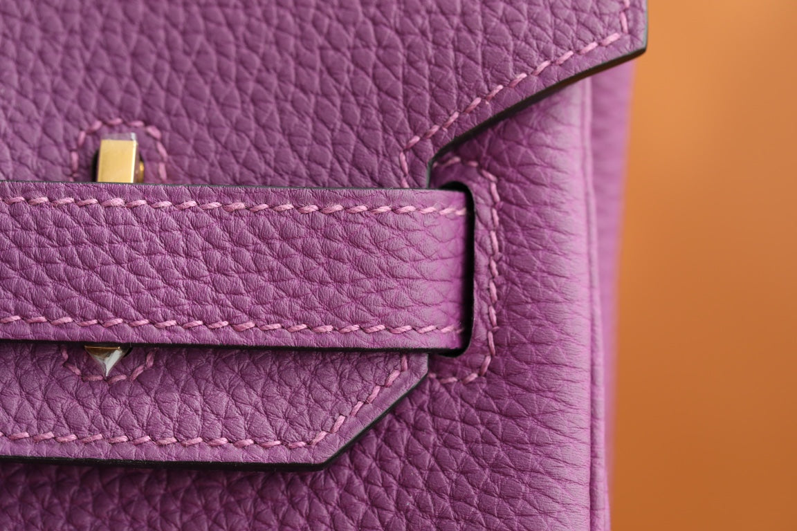Luxury Purple Leather Handbag with Gold Hardware - Classic Designer Style