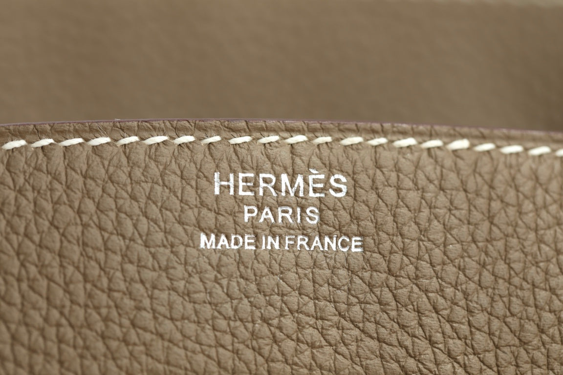 Classic Taupe Leather Top Handle Handbag with Silver Hardware - Luxury Designer Style Tote