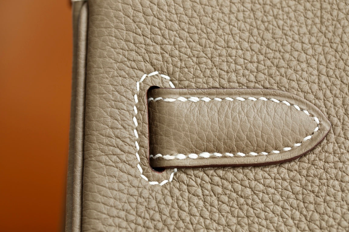 Classic Taupe Leather Top Handle Handbag with Silver Hardware - Luxury Designer Style Tote