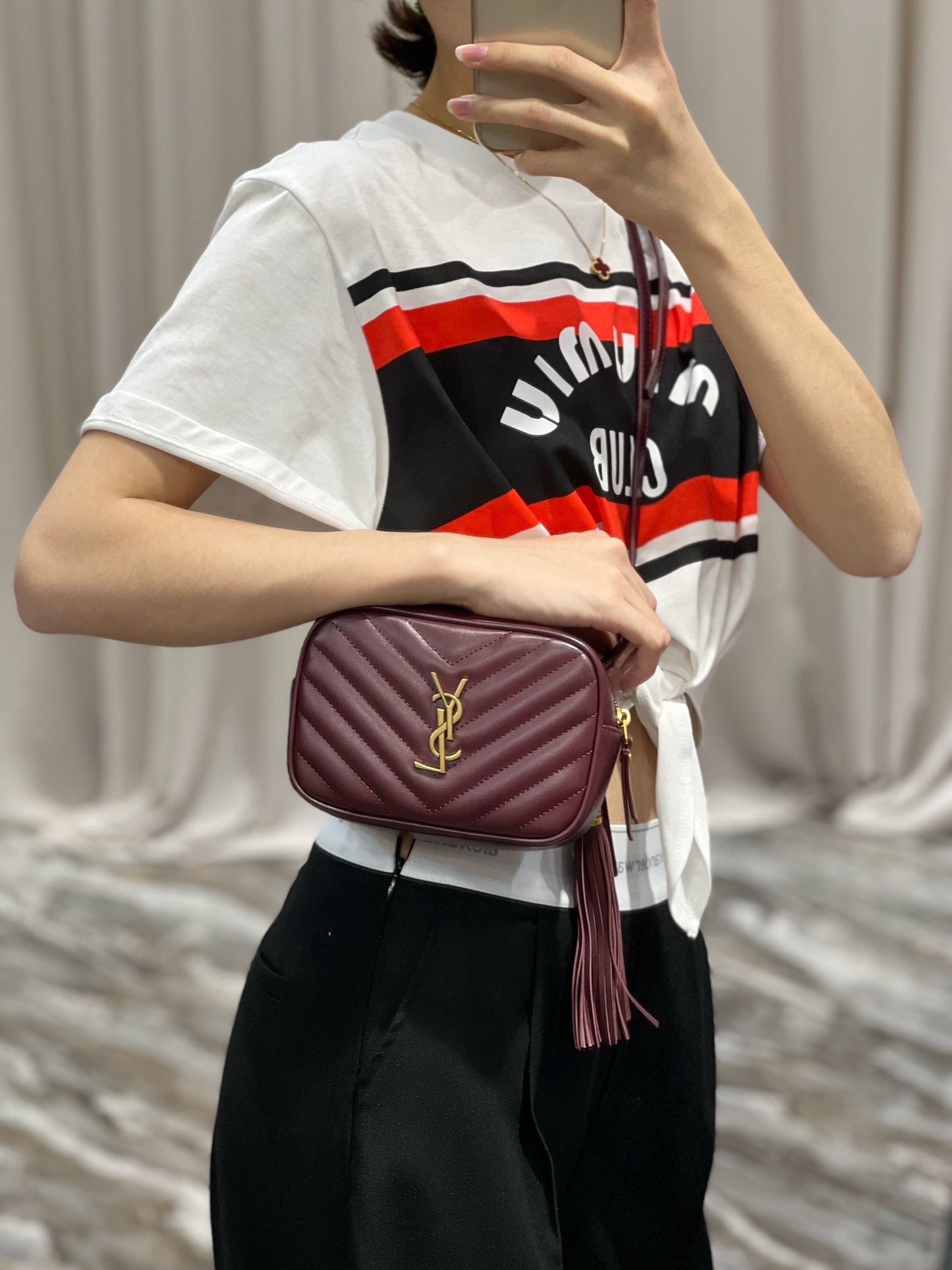 Saint Laurent Lou Quilted Leather Camera Bag in Burgundy