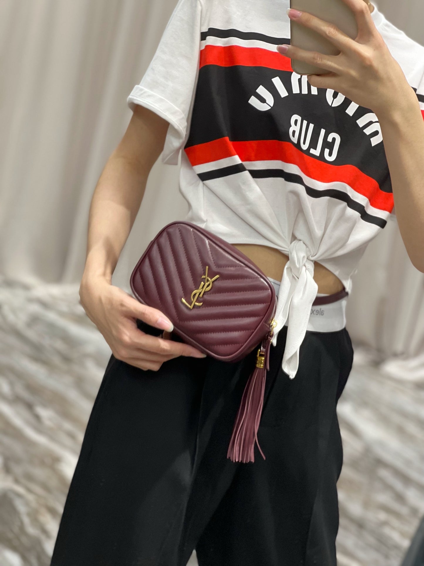Saint Laurent Lou Quilted Leather Camera Bag in Burgundy